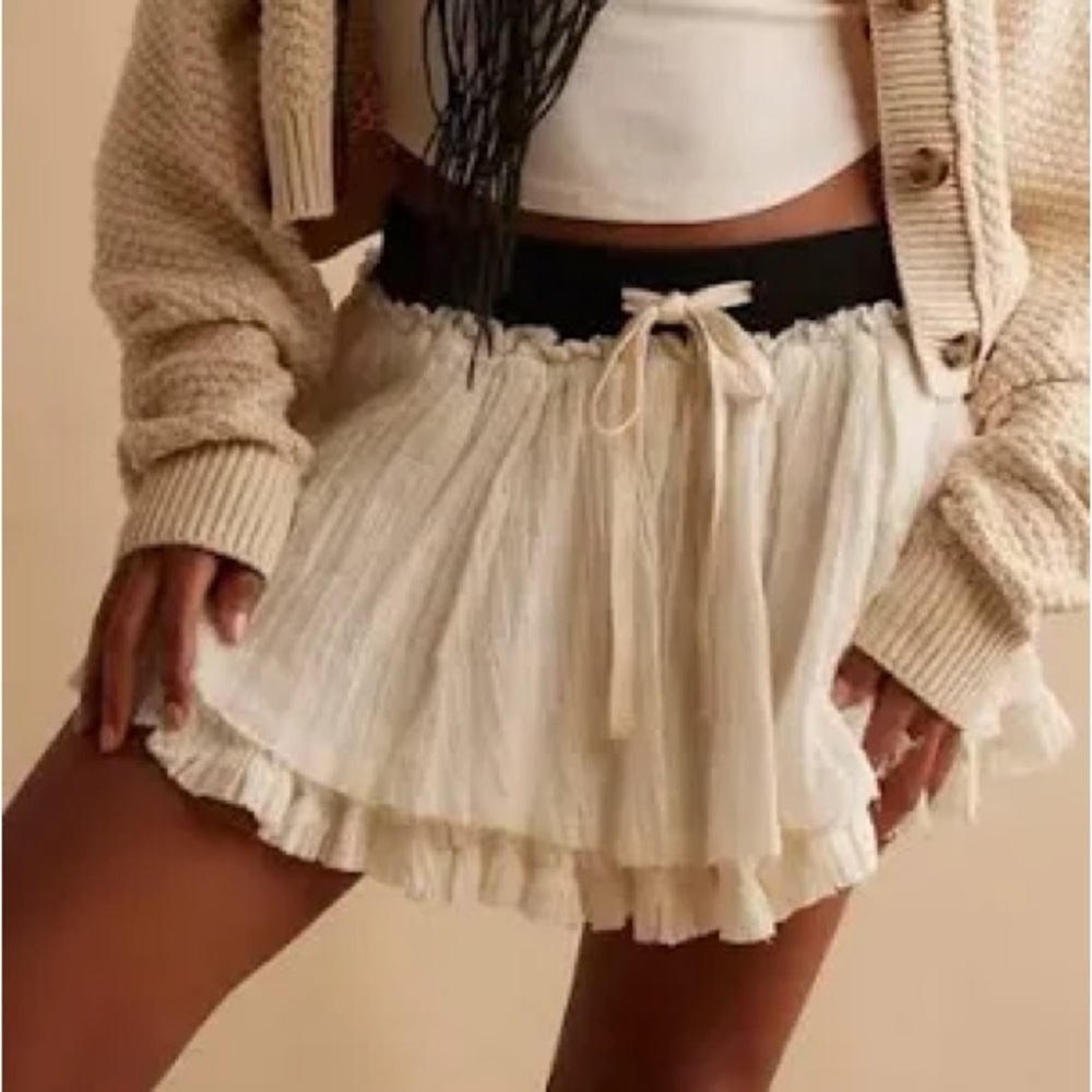 Free People Cream Ruffle Mini Skirt - Picture 2 of 3
